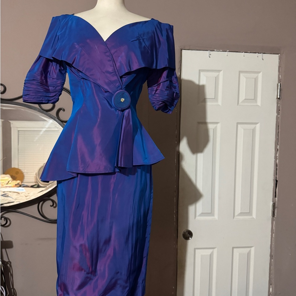 Chic Off-Shoulder Blue and Purple Midi skirt and top